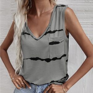 SHEIN EZ Wear Striped Tank Top, Grey/Black, Size Small